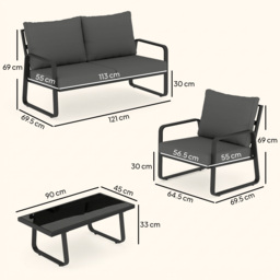 Outsunny 4 Piece Garden Furniture Set, Outdoor Sofa Set with Loveseat, 2 Armchairs, Coffee Table and Cushions - thumbnail 3