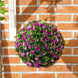 HOMCOM Set of 2 Decorative Artificial Plants, UV-protected Artificial Plant Topiary Rose Balls for Home Indoor outdoor Decor, 28cm, Purple - thumbnail 8