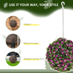 HOMCOM Set of 2 Decorative Artificial Plants, UV-protected Artificial Plant Topiary Rose Balls for Home Indoor outdoor Decor, 28cm, Purple - thumbnail 6