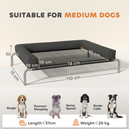 PawHut Elevated Dog Bed with Removable Bolsters, Raised Dog Bed for Medium Breeds, Portable Indoor & Outdoor Pet Cots, Black - thumbnail 3