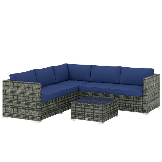 Outsunny 4-Piece Rattan Sofa Set, Garden Rattan Sofa, Outdoor Patio Furniture Set with Cushions, Blue - Aosom UK - image 1