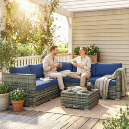Outsunny 4-Piece Rattan Sofa Set, Garden Rattan Sofa, Outdoor Patio Furniture Set with Cushions, Blue - Aosom UK - thumbnail 9