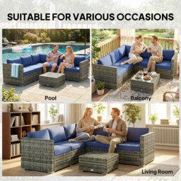 Outsunny 4-Piece Rattan Sofa Set, Garden Rattan Sofa, Outdoor Patio Furniture Set with Cushions, Blue - Aosom UK - thumbnail 7