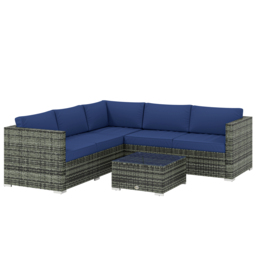 Outsunny 4-Piece Rattan Sofa Set, Garden Rattan Sofa, Outdoor Patio Furniture Set with Cushions, Blue - Aosom UK