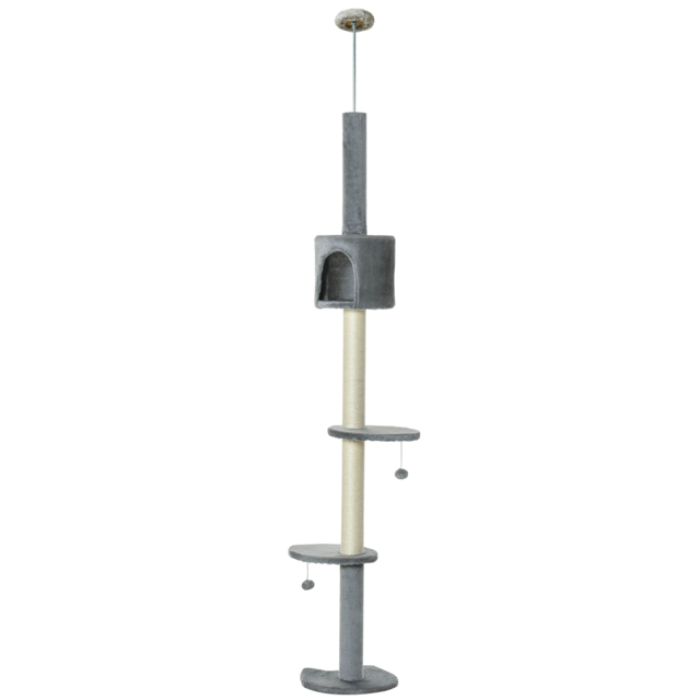 PawHut Multi-Level Cat Tree, Kitten Activity Tower, Condo, Indoor Play House with Scratching Post, Hanging Balls, Light Grey - Aosom UK - image 1