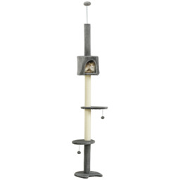 PawHut Multi-Level Cat Tree, Kitten Activity Tower, Condo, Indoor Play House with Scratching Post, Hanging Balls, Light Grey - Aosom UK