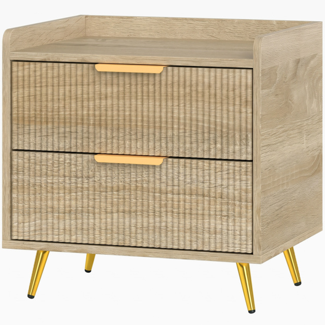 HOMCOM Bedside Table with 2 Drawers, Side End Table with Metal Legs for Bedroom, Living Room, Natural Wood Finish - image 1