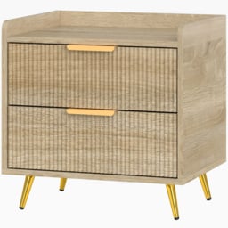 HOMCOM Bedside Table with 2 Drawers, Side End Table with Metal Legs for Bedroom, Living Room, Natural Wood Finish - thumbnail 1