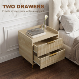 HOMCOM Bedside Table with 2 Drawers, Side End Table with Metal Legs for Bedroom, Living Room, Natural Wood Finish - thumbnail 5