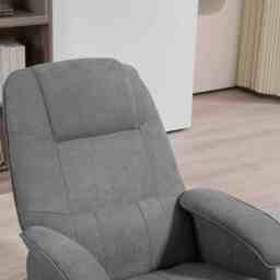 HOMCOM Linen Swivel Recliner Chair with Footstool, Upholstered Reclining Armchair with Wooden Base for Living Room, Cat Scratch Anti, Grey - Aosom UK - thumbnail 9