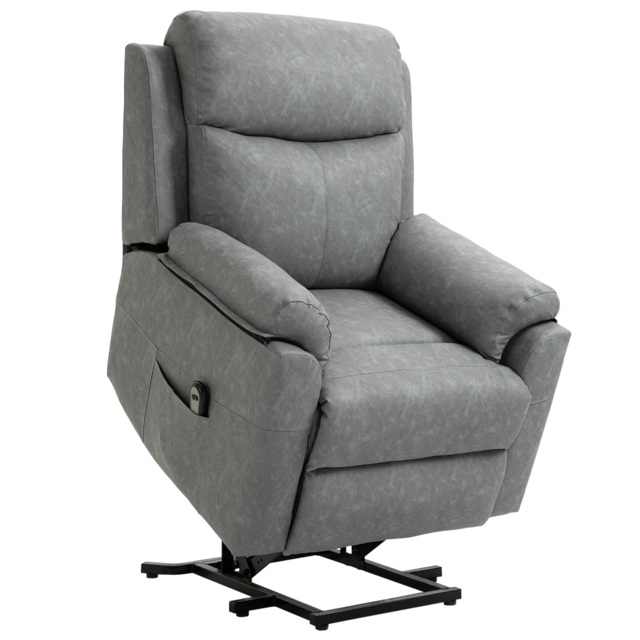 HOMCOM Power Lift Chair Electric Riser Recliner for Elderly, Faux Leather Sofa Lounge Armchair with Remote Control and Side Pocket, Grey - Aosom UK - image 1