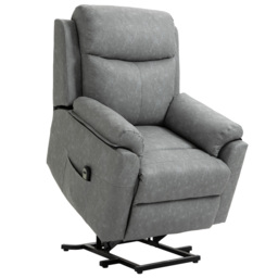 HOMCOM Power Lift Chair Electric Riser Recliner for Elderly, Faux Leather Sofa Lounge Armchair with Remote Control and Side Pocket, Grey - Aosom UK