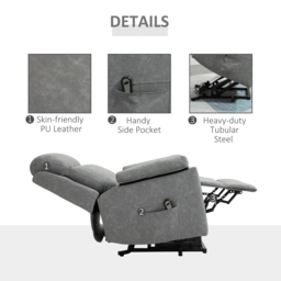 HOMCOM Power Lift Chair Electric Riser Recliner for Elderly, Faux Leather Sofa Lounge Armchair with Remote Control and Side Pocket, Grey - Aosom UK - thumbnail 7