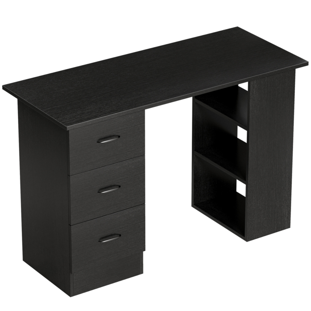 HOMCOM Computer Desk, Writing Table, PC Workstation with 3 Storage Shelves and Drawers, Handle, for Home Office, Black - image 1