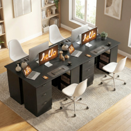 HOMCOM Computer Desk, Writing Table, PC Workstation with 3 Storage Shelves and Drawers, Handle, for Home Office, Black - thumbnail 8