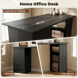 HOMCOM Computer Desk, Writing Table, PC Workstation with 3 Storage Shelves and Drawers, Handle, for Home Office, Black - thumbnail 4