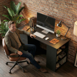 HOMCOM Computer Desk, Writing Table, PC Workstation with 3 Storage Shelves and Drawers, Handle, for Home Office, Black - thumbnail 9