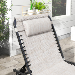 Outsunny 2 Piece Folding Sun Lounger Set, Beach Chaise Chair, 4 Position Adjustable, Garden Cot Camping Recliner, Cream White - Aosom UK - thumbnail 7