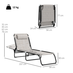 Outsunny 2 Piece Folding Sun Lounger Set, Beach Chaise Chair, 4 Position Adjustable, Garden Cot Camping Recliner, Cream White - Aosom UK - thumbnail 3