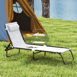Outsunny 2 Piece Folding Sun Lounger Set, Beach Chaise Chair, 4 Position Adjustable, Garden Cot Camping Recliner, Cream White - Aosom UK - thumbnail 9