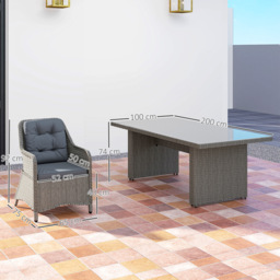 Outsunny 6 Seater Rattan Dining Set, Round PE Rattan Garden Furniture Set with Seat and Back Cushions, Aluminium Dining Table and Chairs with Cat Scratch Resistant Material, Grey - thumbnail 3
