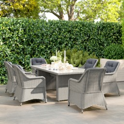 Outsunny 6 Seater Rattan Dining Set, Round PE Rattan Garden Furniture Set with Seat and Back Cushions, Aluminium Dining Table and Chairs with Cat Scratch Resistant Material, Grey - thumbnail 8