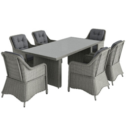 Outsunny 6 Seater Rattan Dining Set, Round PE Rattan Garden Furniture Set with Seat and Back Cushions, Aluminium Dining Table and Chairs with Cat Scratch Resistant Material, Grey - thumbnail 1