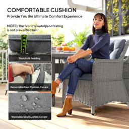 Outsunny 6 Seater Rattan Dining Set, Round PE Rattan Garden Furniture Set with Seat and Back Cushions, Aluminium Dining Table and Chairs with Cat Scratch Resistant Material, Grey - thumbnail 5