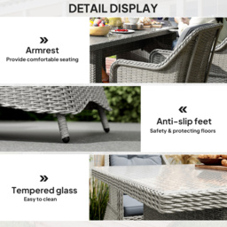 Outsunny 6 Seater Rattan Dining Set, Round PE Rattan Garden Furniture Set with Seat and Back Cushions, Aluminium Dining Table and Chairs with Cat Scratch Resistant Material, Grey - thumbnail 6