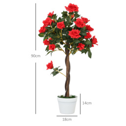 Outsunny Set of 2 Artificial Plants White Rose Floral in Pot, Fake Plants for Home Indoor Outdoor Decor, 90cm, Red - thumbnail 3