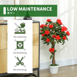 Outsunny Set of 2 Artificial Plants White Rose Floral in Pot, Fake Plants for Home Indoor Outdoor Decor, 90cm, Red - thumbnail 6