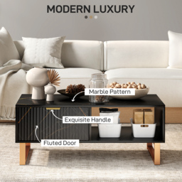 HOMCOM Elegant Marble Effect Storage Coffee Table - Black - thumbnail 4