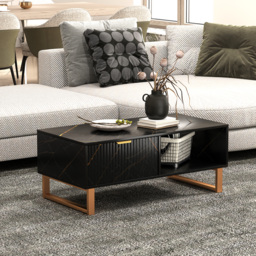 HOMCOM Elegant Marble Effect Storage Coffee Table - Black - thumbnail 8