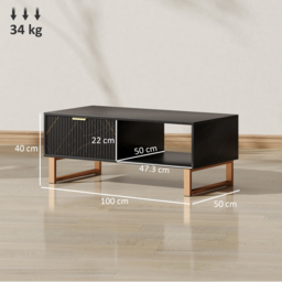HOMCOM Elegant Marble Effect Storage Coffee Table - Black - thumbnail 3