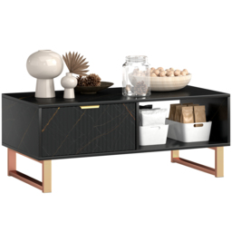HOMCOM Elegant Marble Effect Storage Coffee Table - Black - thumbnail 1