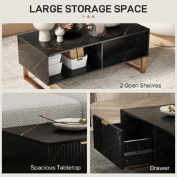 HOMCOM Elegant Marble Effect Storage Coffee Table - Black - thumbnail 5