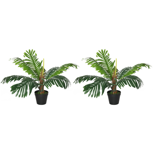 Outsunny 2 Pack 60cm Artificial Palm Tree Decorative Plant with Nursery Pot, Fake Tropical Tree for Indoor Outdoor Décor - Aosom UK - image 1
