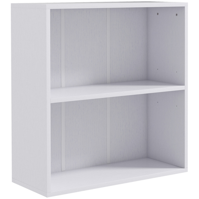 HOMCOM 2 Tier Bookshelf, Low Bookcase with Adjustable Shelf, 2 Compartments for Home Office, Living Room, Study, White - Aosom UK - image 1