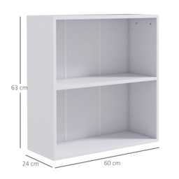 HOMCOM 2 Tier Bookshelf, Low Bookcase with Adjustable Shelf, 2 Compartments for Home Office, Living Room, Study, White - Aosom UK - thumbnail 3