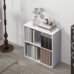 HOMCOM 2 Tier Bookshelf, Low Bookcase with Adjustable Shelf, 2 Compartments for Home Office, Living Room, Study, White - Aosom UK - thumbnail 7