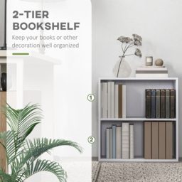 HOMCOM 2 Tier Bookshelf, Low Bookcase with Adjustable Shelf, 2 Compartments for Home Office, Living Room, Study, White - Aosom UK - thumbnail 5
