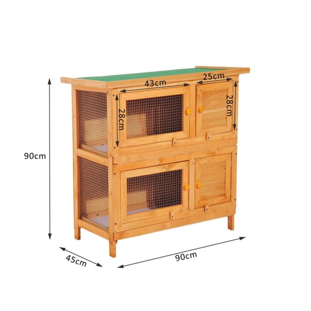 Pawhut 90cm 2 Tiers Rabbit Hutch Wooden Pet Cage W/ Run Bunny House - Aosom UK - image 1