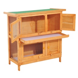 Pawhut 90cm 2 Tiers Rabbit Hutch Wooden Pet Cage W/ Run Bunny House - Aosom UK - thumbnail 2