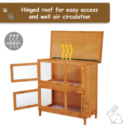 Pawhut 90cm 2 Tiers Rabbit Hutch Wooden Pet Cage W/ Run Bunny House - Aosom UK - thumbnail 4