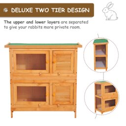 Pawhut 90cm 2 Tiers Rabbit Hutch Wooden Pet Cage W/ Run Bunny House - Aosom UK - thumbnail 5