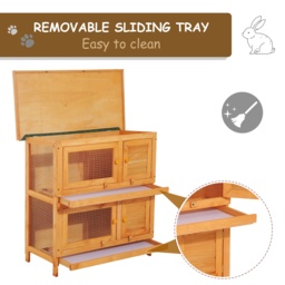 Pawhut 90cm 2 Tiers Rabbit Hutch Wooden Pet Cage W/ Run Bunny House - Aosom UK - thumbnail 3