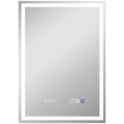HOMCOM 50 x 70 cm Anti-Fog LED Bathroom Mirror with Bluetooth and Clock, Stylish & Functional Design, Silver - Aosom UK