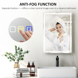 HOMCOM 50 x 70 cm Anti-Fog LED Bathroom Mirror with Bluetooth and Clock, Stylish & Functional Design, Silver - Aosom UK - thumbnail 7