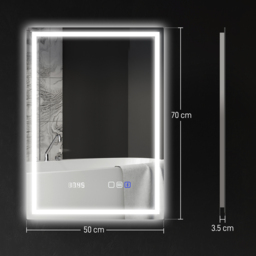 HOMCOM 50 x 70 cm Anti-Fog LED Bathroom Mirror with Bluetooth and Clock, Stylish & Functional Design, Silver - Aosom UK - thumbnail 3