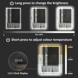 HOMCOM 50 x 70 cm Anti-Fog LED Bathroom Mirror with Bluetooth and Clock, Stylish & Functional Design, Silver - Aosom UK - thumbnail 6